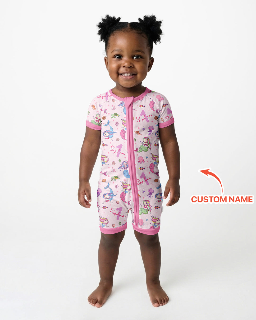 Custom Name Birthday Mermaid Bamboo Shorty Zippy
