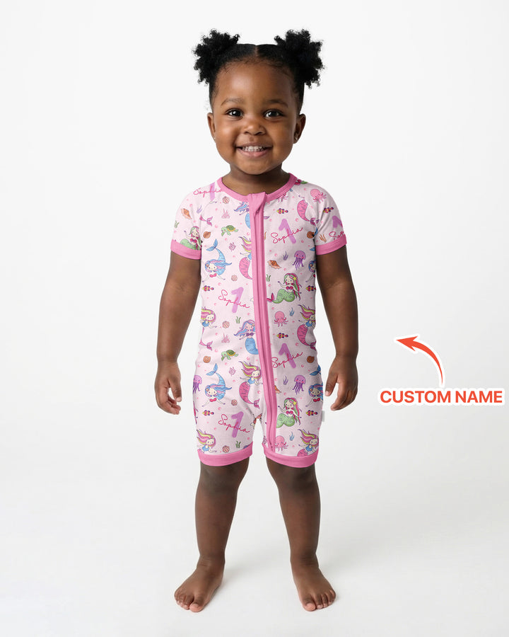 Custom Name Birthday Mermaid Bamboo Shorty Zippy