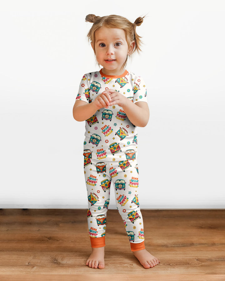 Stay Wild Flower Child Bamboo Two Piece Short Sleeve Pajama Set