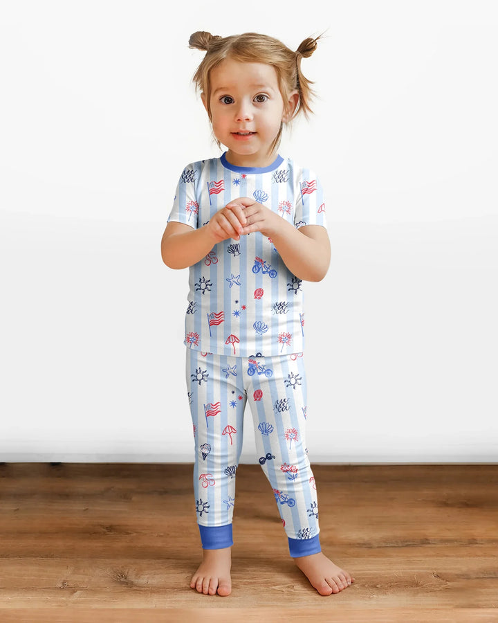 Red, White & Beachy Family Matching Bamboo Two Piece Short Sleeve Pajama Set