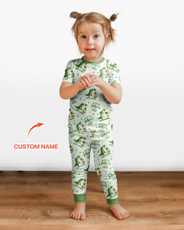Custom Name Fathers Day 2026 Bamboo Two Piece Short Sleeve Pajama Set