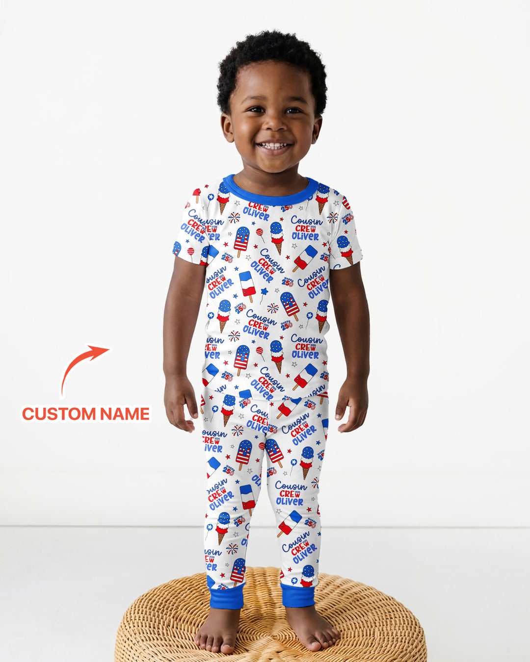 Custom Name 4th of July Cousin Crew Bamboo Two Piece Short Sleeve Pajama Set