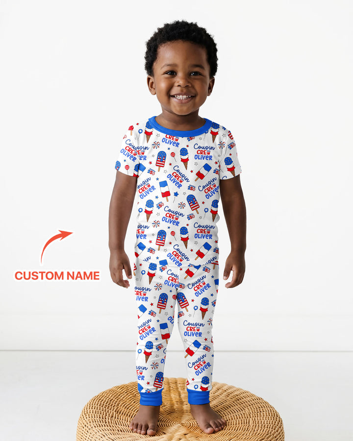 Custom Name 4th of July Cousin Crew Bamboo Two Piece Short Sleeve Pajama Set