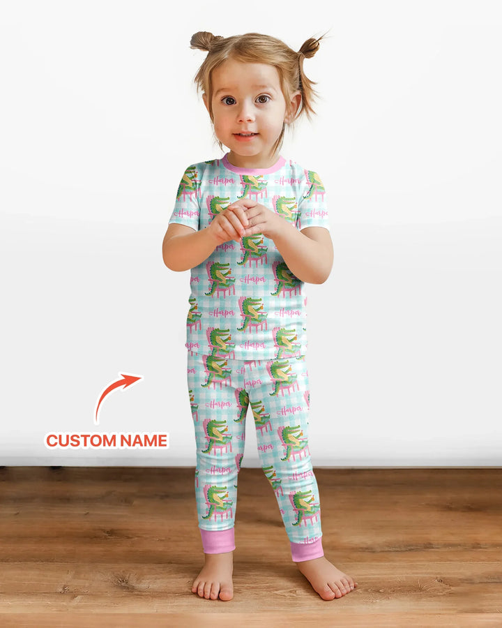Custom Name Preppy Later Gator Bamboo Two Piece Short Sleeve Pajama Set