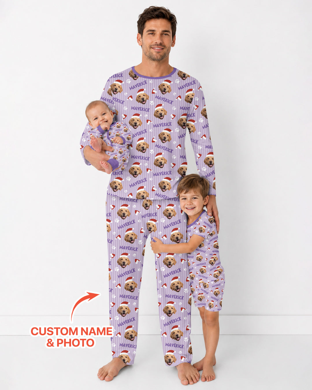 Custom Pet Photo Christmas Paws Stripe Bamboo Men's Pajama Set