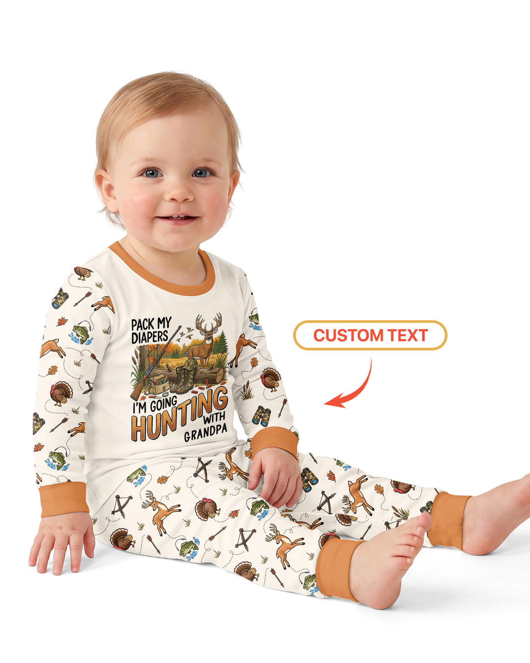 Personalized Pack My Diapers I'm Going Hunting Bamboo Two Piece Long Sleeve Pajama Set