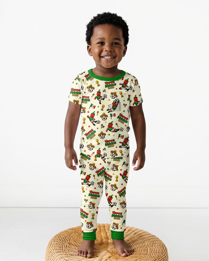 Cartoon World Soccer Vamos Mexico Family Matching Bamboo Two Piece Short Sleeve Pajama Set