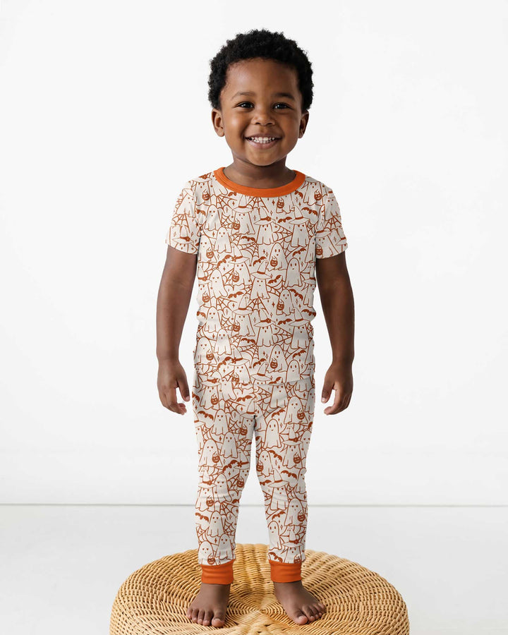 Boo Trick or Treat Ghosts Halloween Bamboo Two Piece Short Sleeve Pajama Set