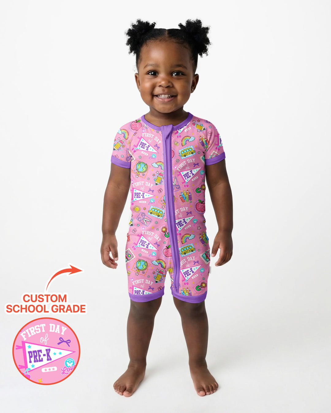 Custom Grade Girls School First Day Bamboo Shorty Zippy