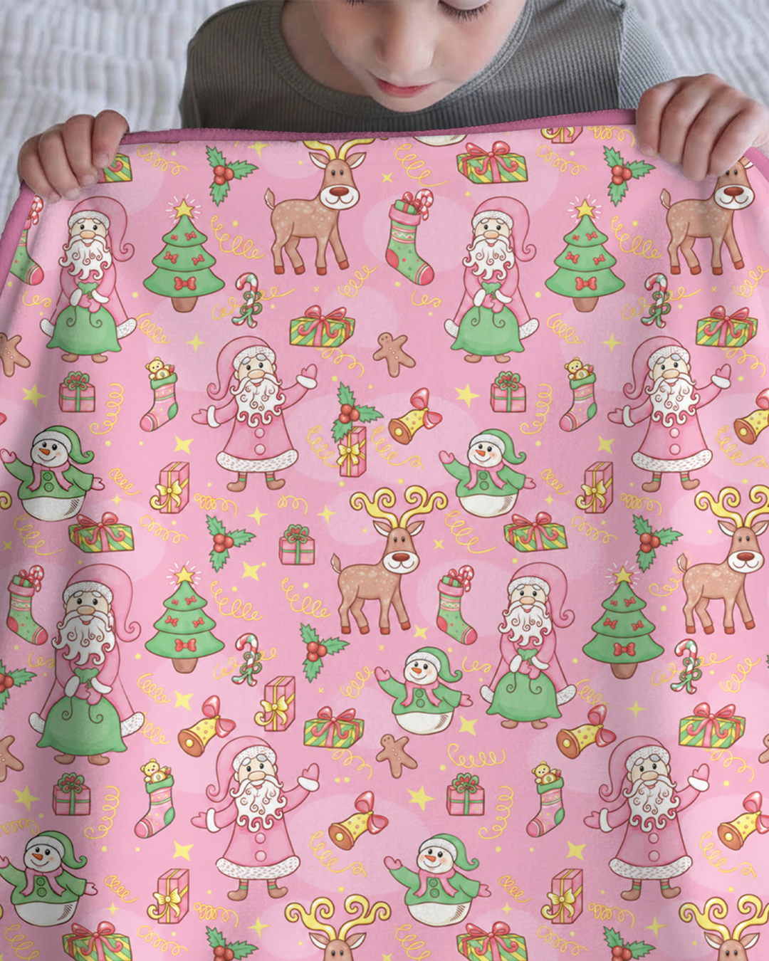 Santa Reindeer Snowflakes Bamboo Blanket