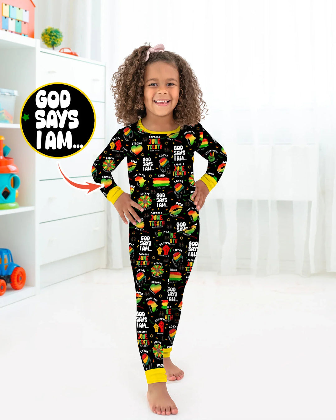 God Says I Am Juneteenth Blessings Bamboo Two Piece Long Sleeve Pajama Set