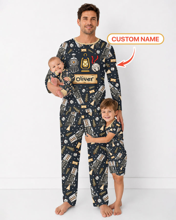Custom Name Believe Kid Train  Bamboo Men's Pajama Set