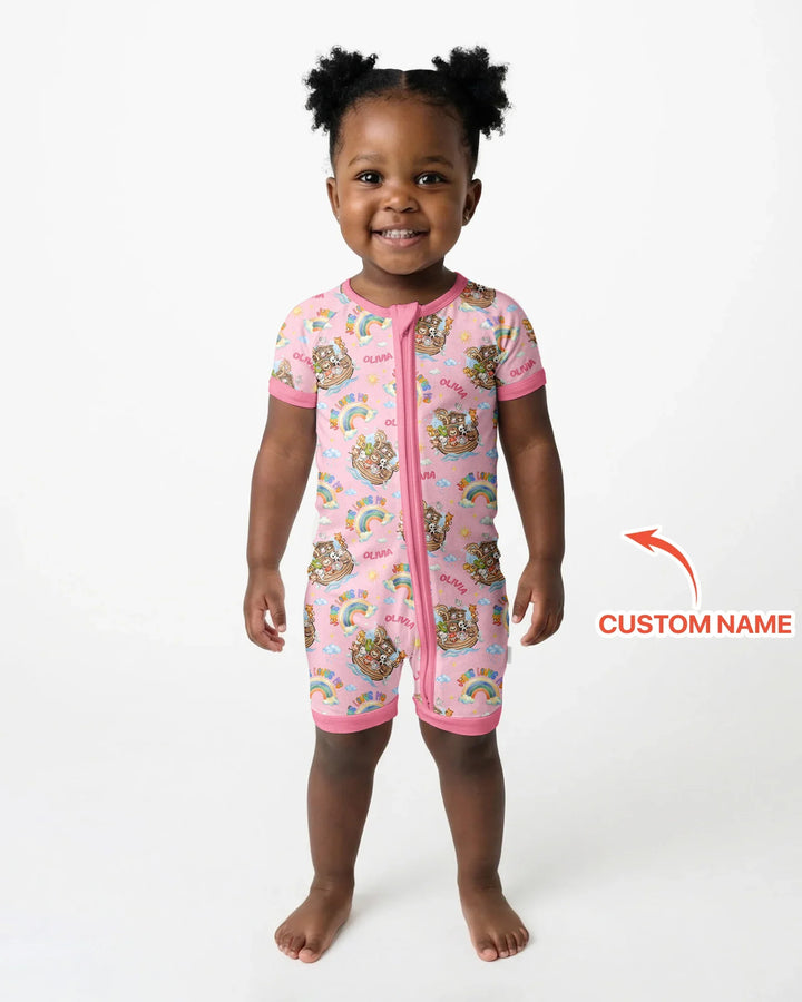 Custom Name Jesus Loves Me Noah's Ark Bamboo Shorty Zippy