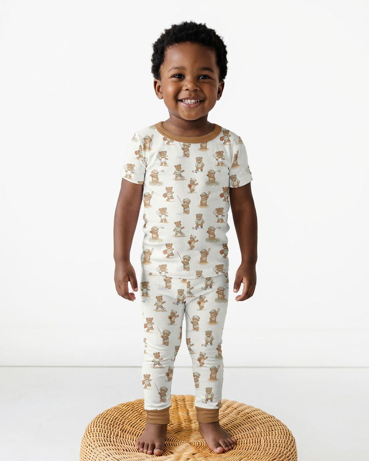 Little Sports Bears Bamboo Two Piece Short Sleeve Pajama Set