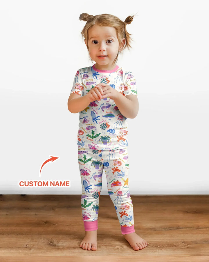 Tide Pool Pals Custom Name Bamboo Two Piece Short Sleeve Pajama Set