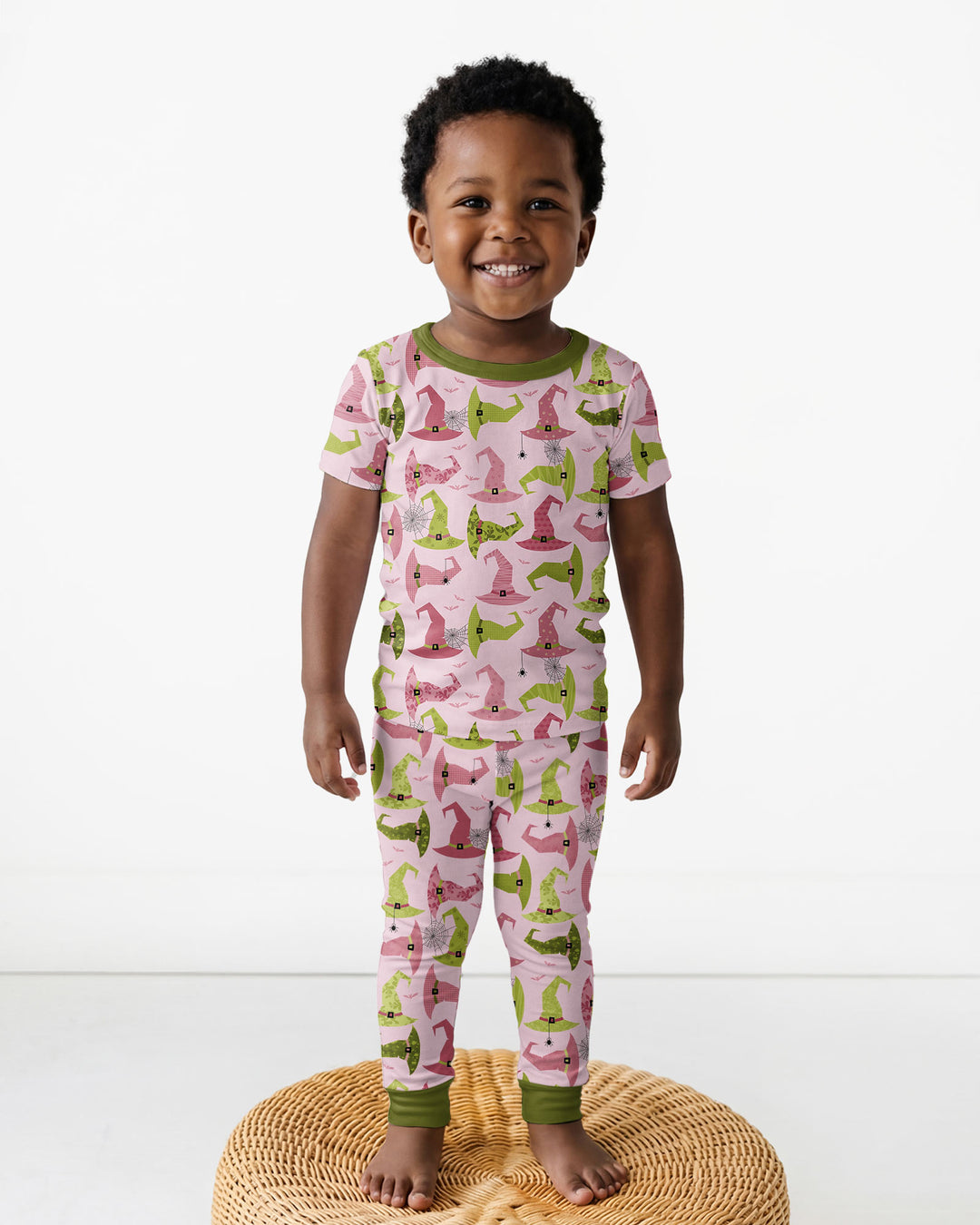 Pink Witch Hat Halloween Bamboo Two Piece Short Sleeve Pajama Set