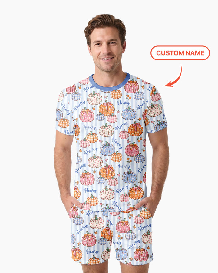 Custom Name Pumpkin Patch Bamboo Men Short Sleeve Short Pajama Set