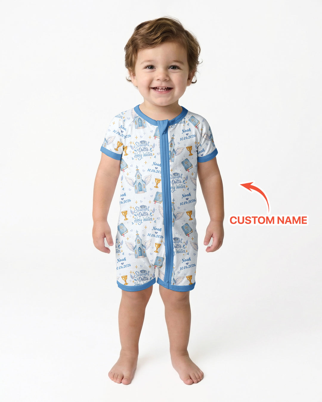 Custom Name Baptism Christening Straight Outta Holy Water Bamboo Shorty Zippy