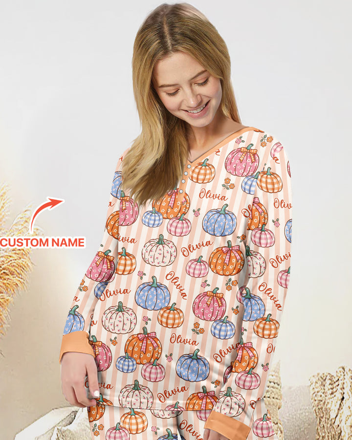 Custom Name Pumpkin Patch Bamboo Women Pajama Set