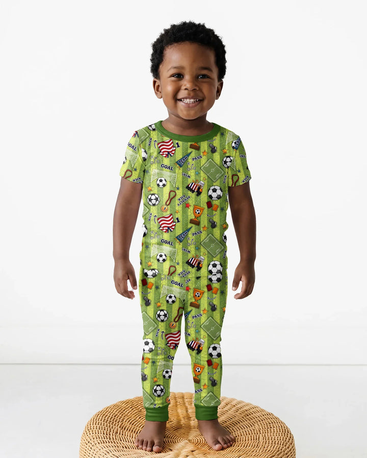 I Love Sports Soccer Bamboo Two Piece Short Sleeve Pajama Set