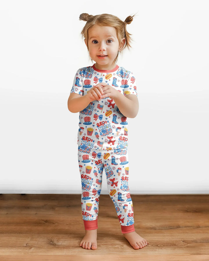 Red White & 250 Bamboo Two Piece Short Sleeve Pajama Set