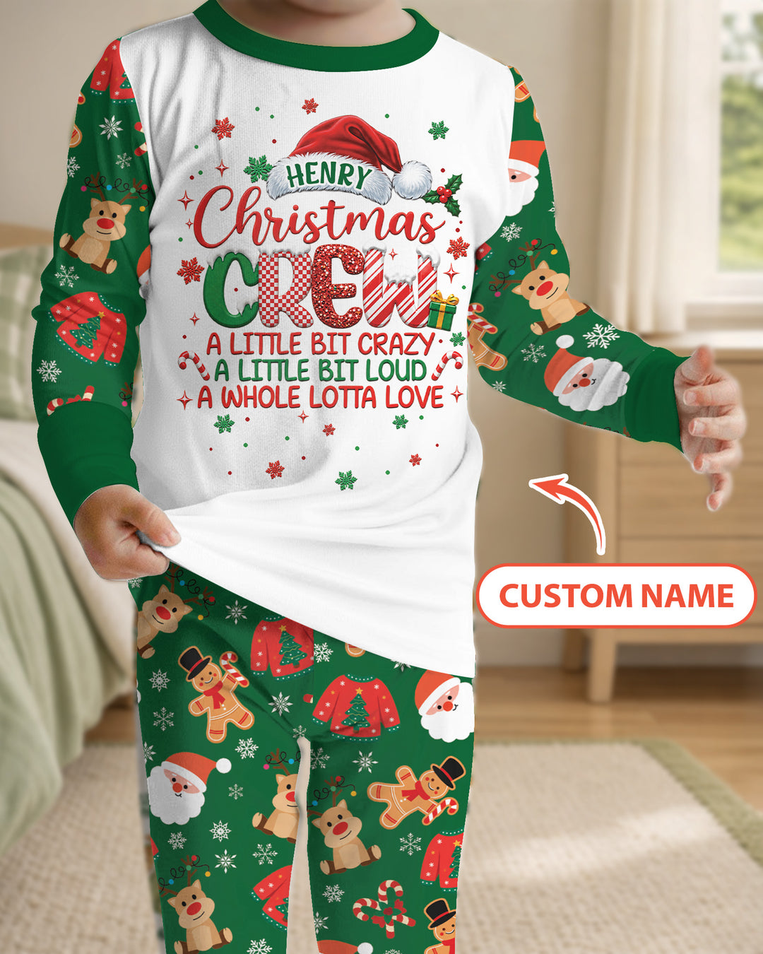 Personalized Christmas Crew Family Matching Bamboo Two Piece Long Sleeve Pajama Set