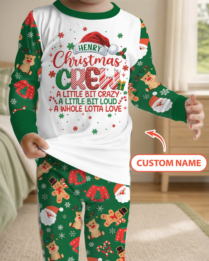 Personalized Christmas Crew Family Matching Bamboo Two Piece Long Sleeve Pajama Set
