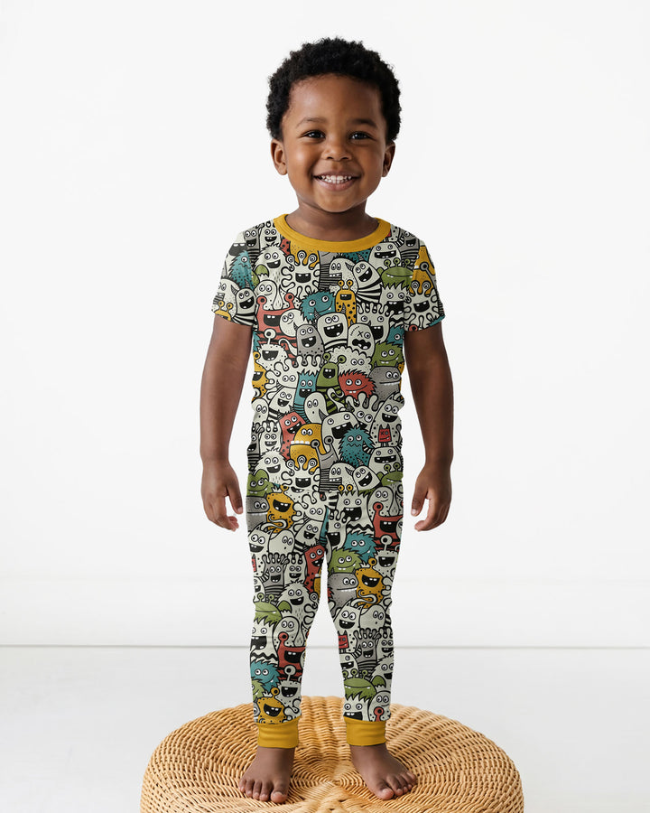 Monsters And Friends Bamboo Two Piece Short Sleeve Pajama Set