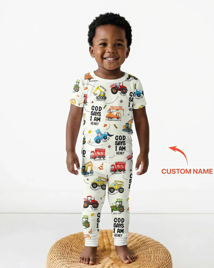 Custom Name God Says I Am Boy Bamboo Two Piece Short Sleeve Pyjamas Set