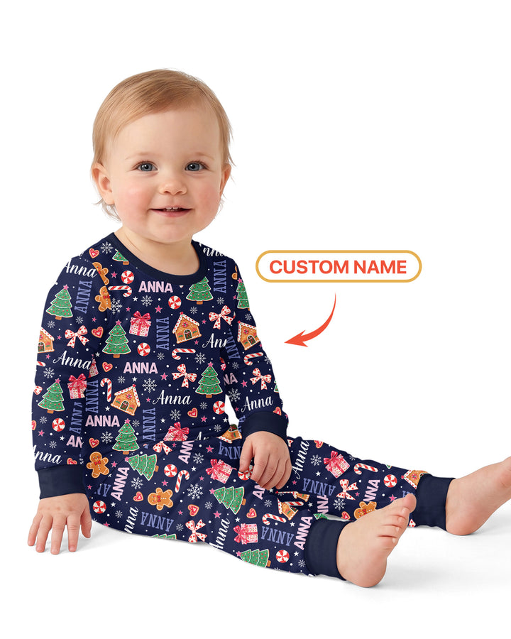 Custom Name Christmas Crew Family Matching Bamboo Two Piece Long Sleeve Pajama Set