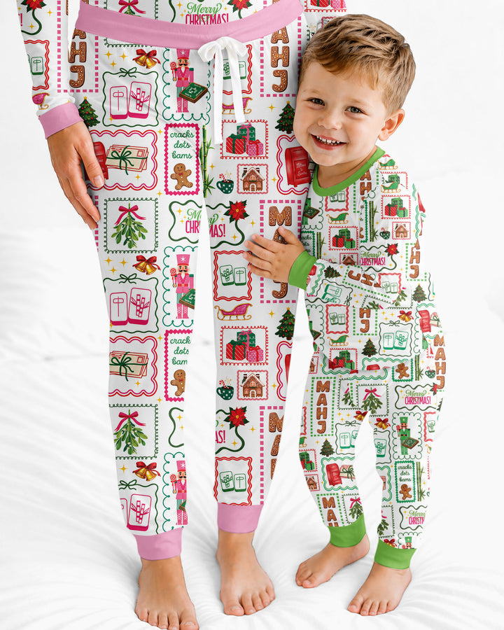 Preppy Christmas Mahjong Bamboo Women Pajama Set
