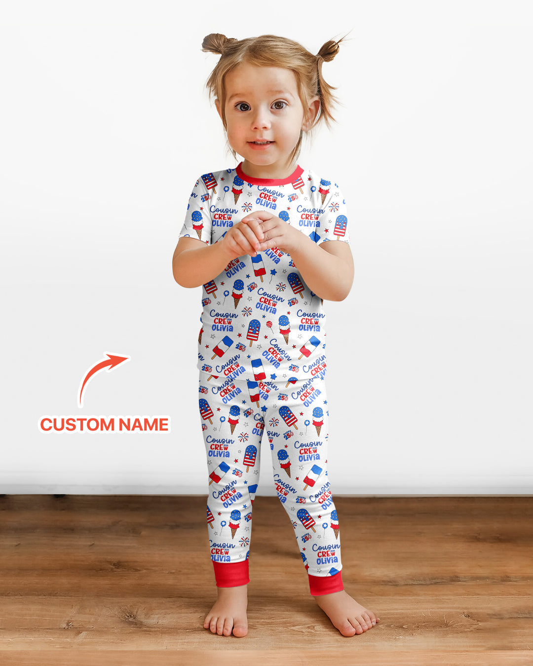 Custom Name 4th of July Cousin Crew Bamboo Two Piece Short Sleeve Pajama Set