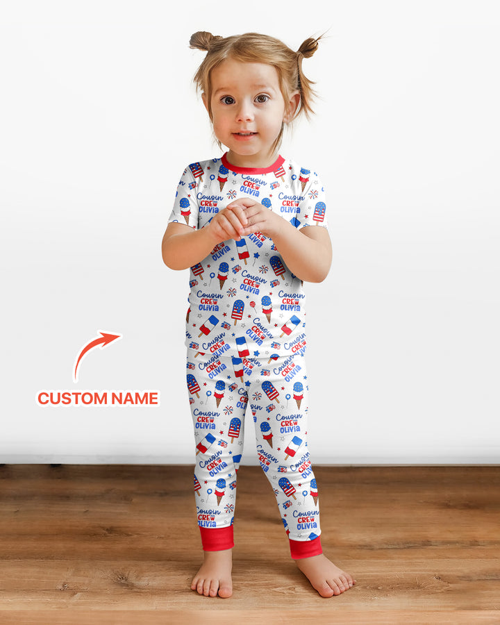 Custom Name 4th of July Cousin Crew Bamboo Two Piece Short Sleeve Pajama Set