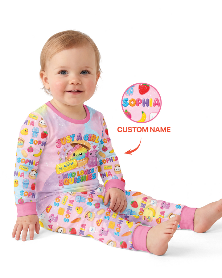 Just A Girl Who Loves Squishy Custom Name Bamboo Two Piece Long Sleeve Pajama Set