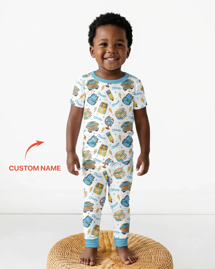 Custom Name Back To School Bamboo Two Piece Short Sleeve Pajama Set