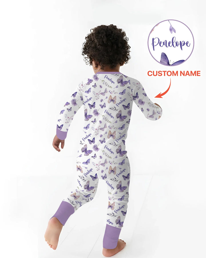 Custom Name Lilac Bloom Bamboo Two Piece Long Sleeve Pajama Set
