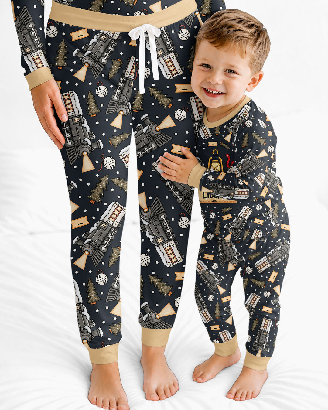 Custom Name Believe Kid Train Bamboo Women Pajama Set