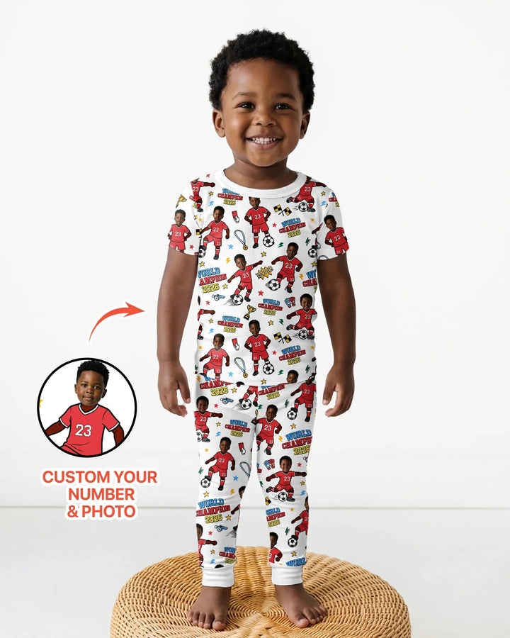 Custom Photo World Champion 2026  Family Matching Bamboo Two Piece Short Sleeve Pajama Set