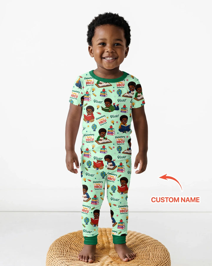 Custom Name Elementary Today HBCU Tomorrow Bamboo Two Piece Short Sleeve Pajama Set