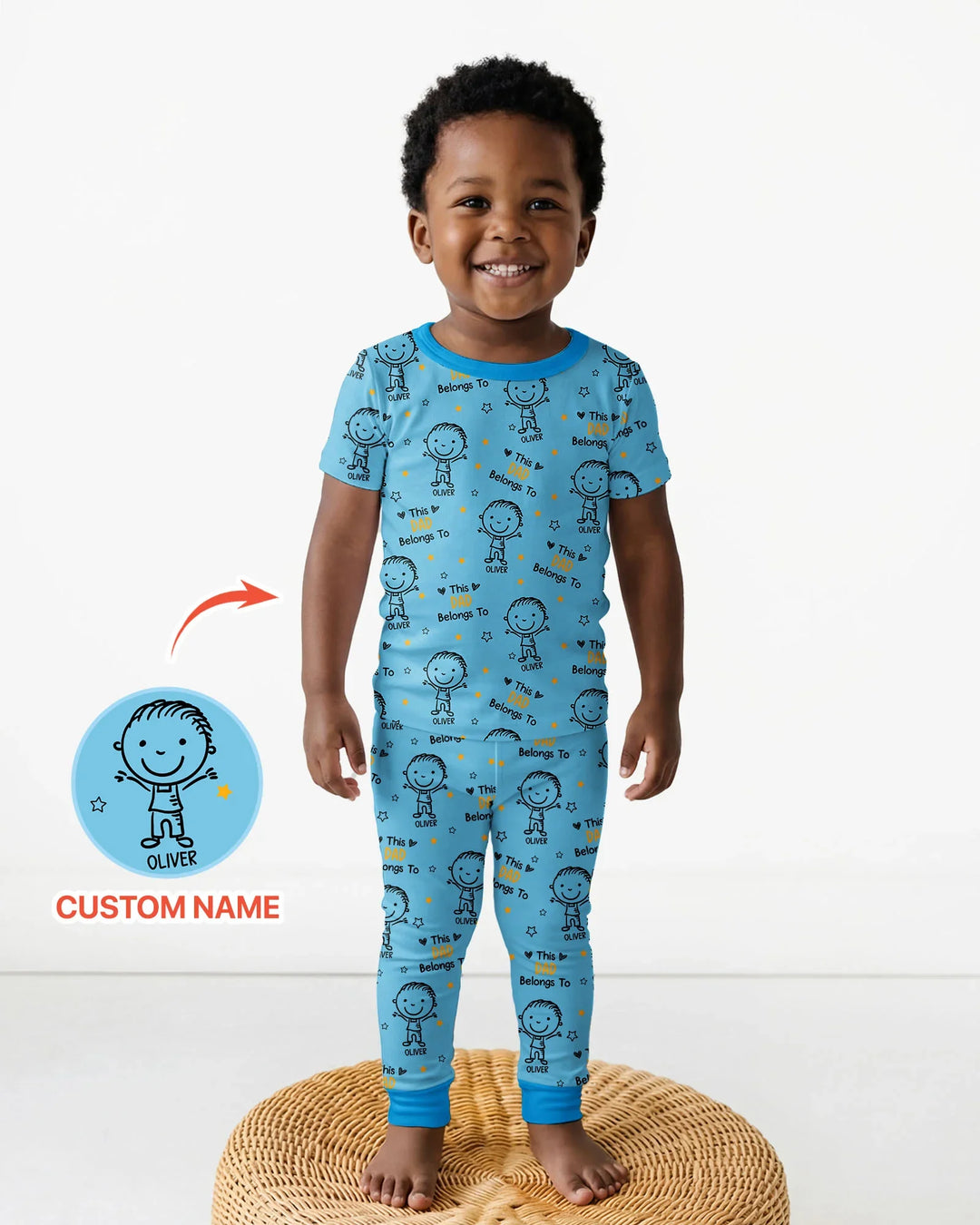 Custom Name This Dad Belongs To Doodle Bamboo Two Piece Short Sleeve Pajama Set