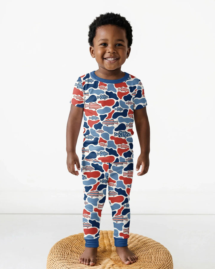 Reel America Daddy & Me Matching Bamboo Two Piece Short Sleeve Pajama Set