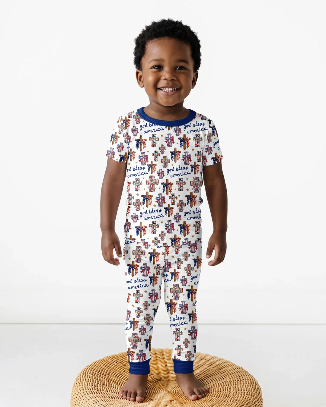 God Bless America Family Matching Bamboo Two Piece Short Sleeve Pajama Set