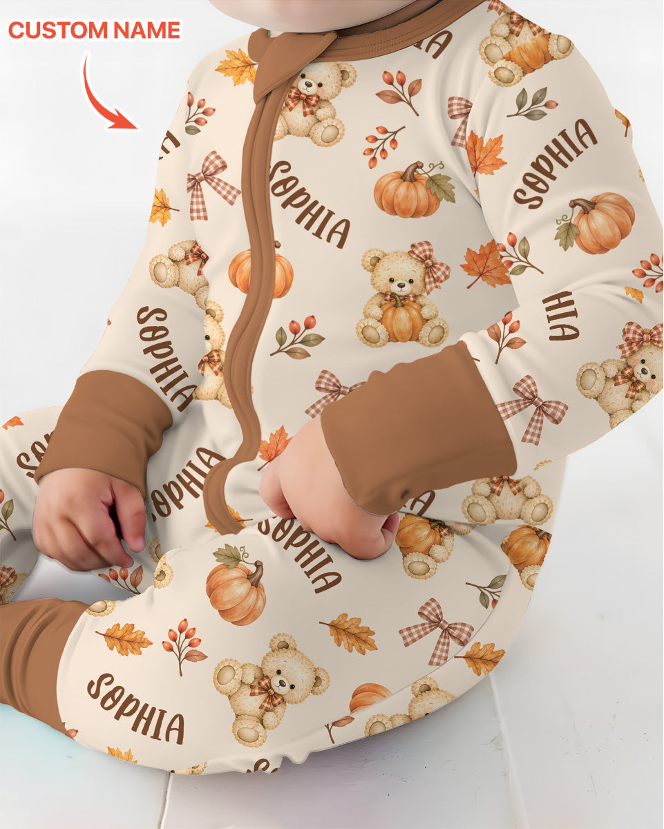 Fall Gingham Bow Teddy Bear Bamboo Convertible Zippy