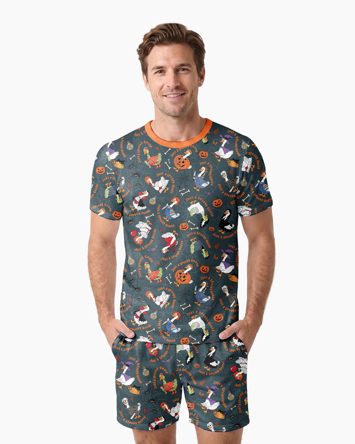 Just A Spooky Goose Family Matching Bamboo Men Short Sleeve Short Pajama Set