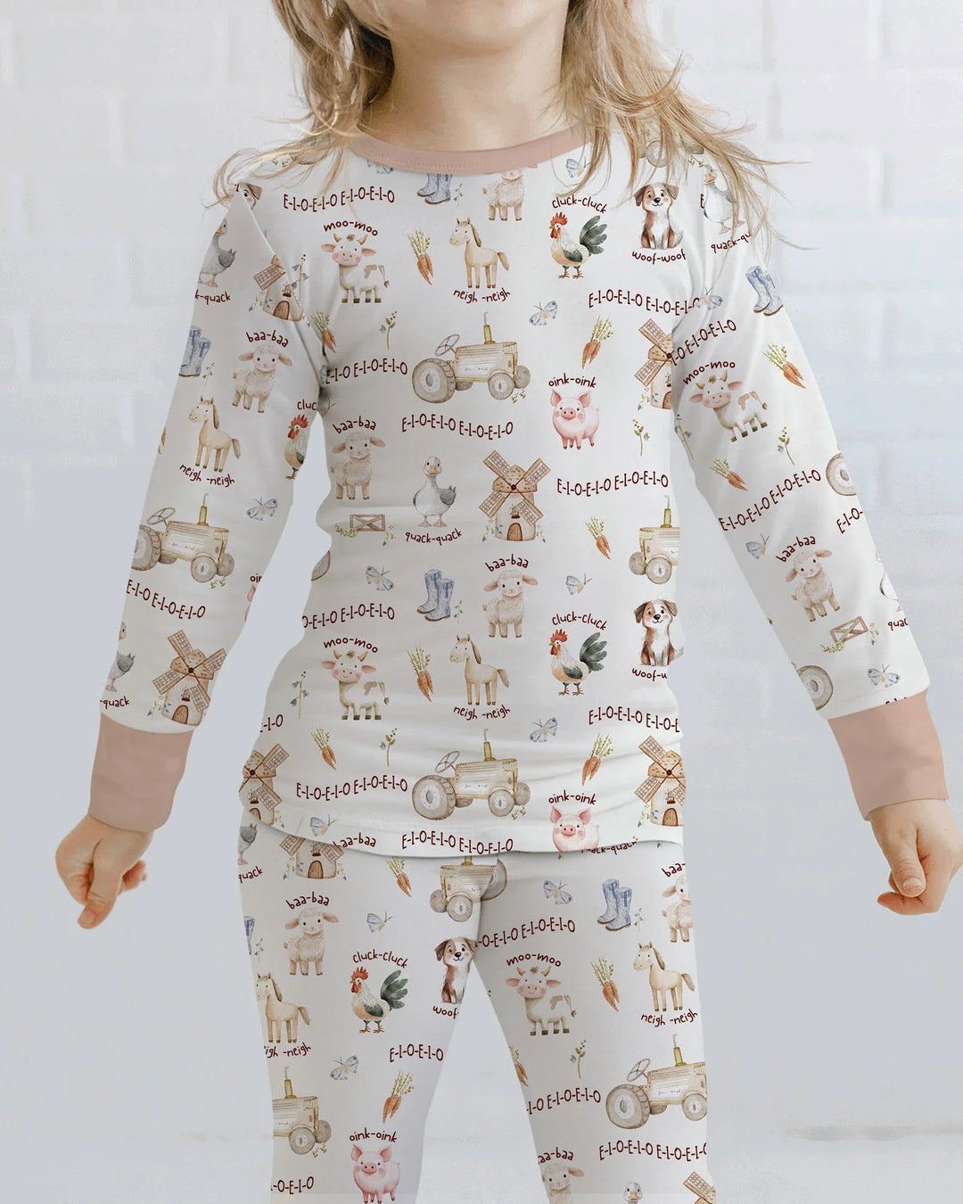 Old McDonald Farm Family Matching Bamboo Two Piece Long Sleeve Pajama Set
