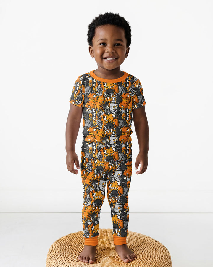 Colorful Doodle Monster Friends Bamboo Two Piece Short Sleeve Pajama Set