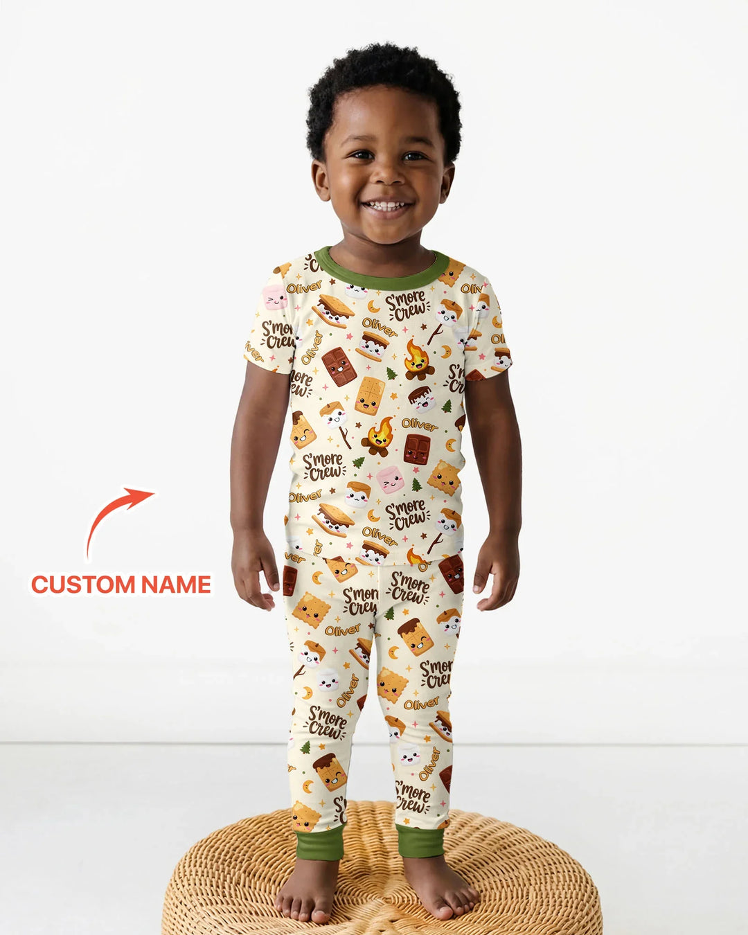 Custom Name Kawaii S'more Crew Family Matching Bamboo Two Piece Short Sleeve Pajama Set