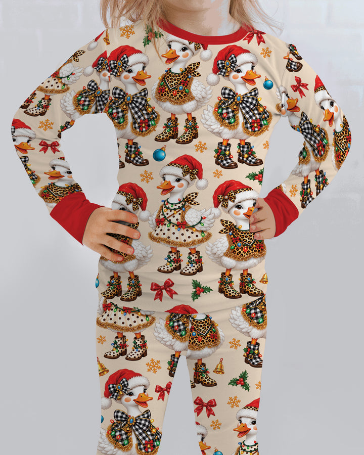 Holly Jolly Cowgirl Ducks Bamboo Two Piece Long Sleeve Pajama Set
