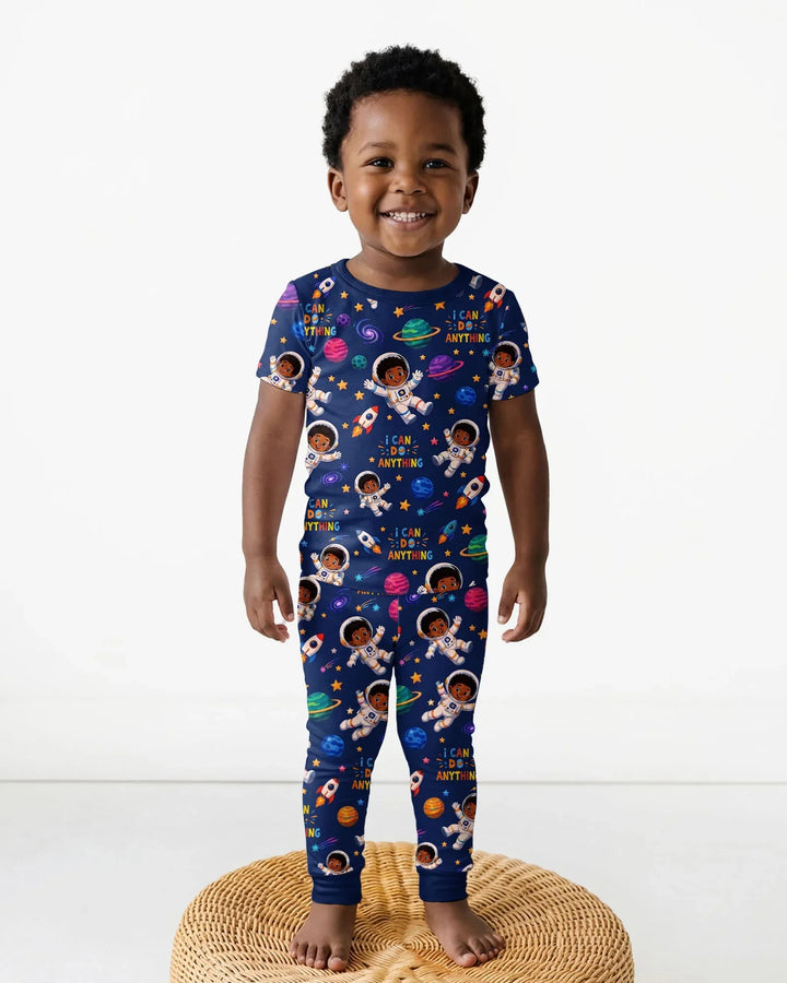 Black Astronaut I Can Do Anything Bamboo Two Piece Short Sleeve Pajama Set