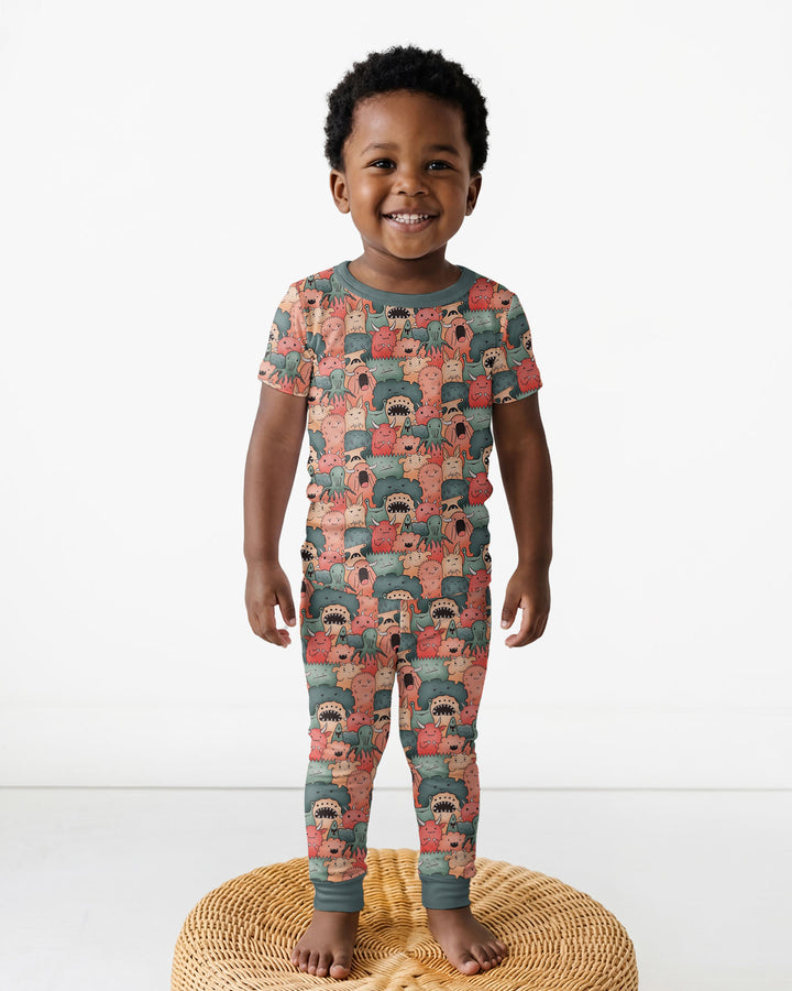 Cute Monster Crowd Bamboo Two Piece Short Sleeve Pajama Set